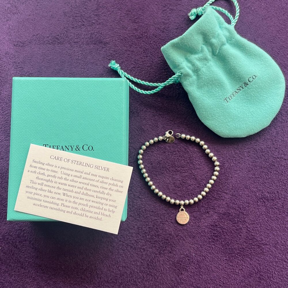 7" Tiffany & Co Silver Bracelet w/ 4mm beads